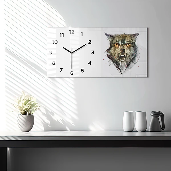 Horizontale Uhr Gezeichnetes Porträt eines Wolfes