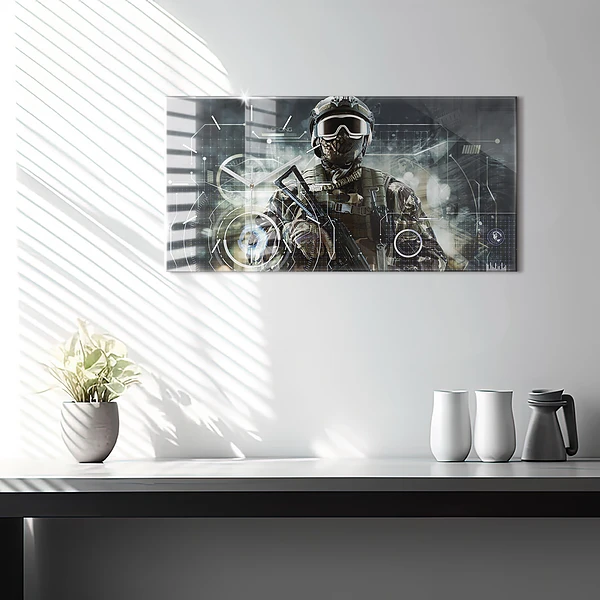 Horizontale Uhr mit motiv Soldat mit einem Gewehr