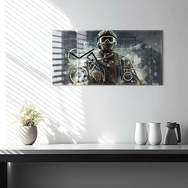 Horizontale Uhr mit motiv Soldat mit einem Gewehr