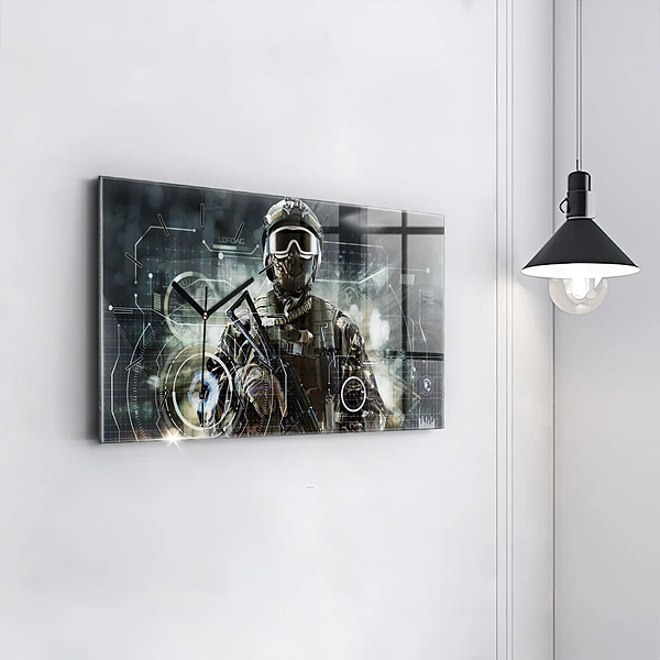 Horizontale Uhr mit motiv Soldat mit einem Gewehr