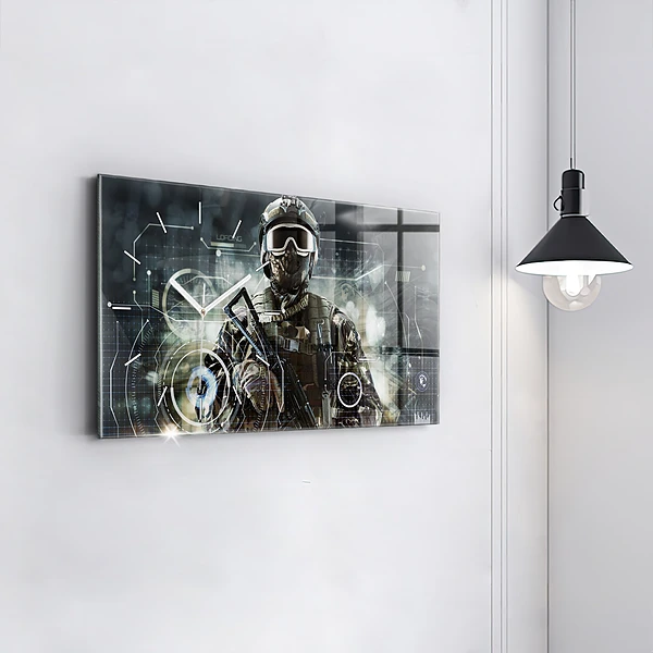 Horizontale Uhr mit motiv Soldat mit einem Gewehr