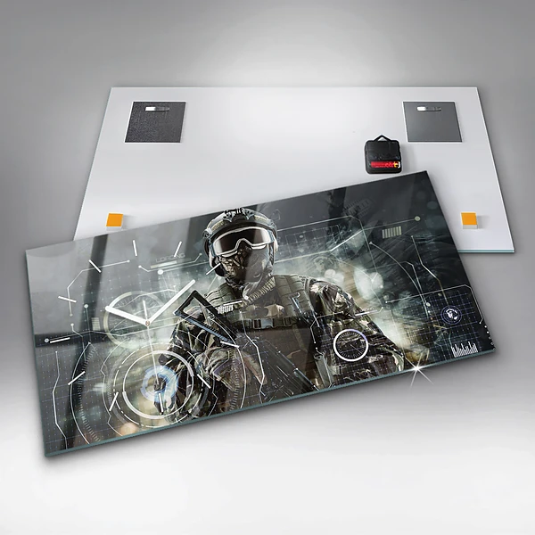 Horizontale Uhr mit motiv Soldat mit einem Gewehr