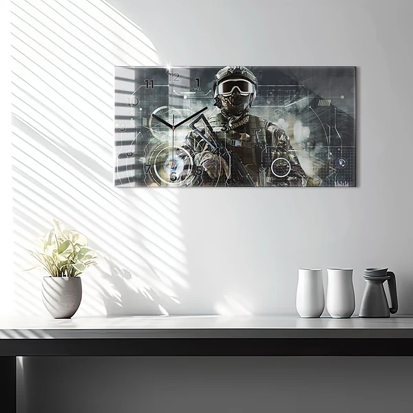 Horizontale Uhr mit motiv Soldat mit einem Gewehr