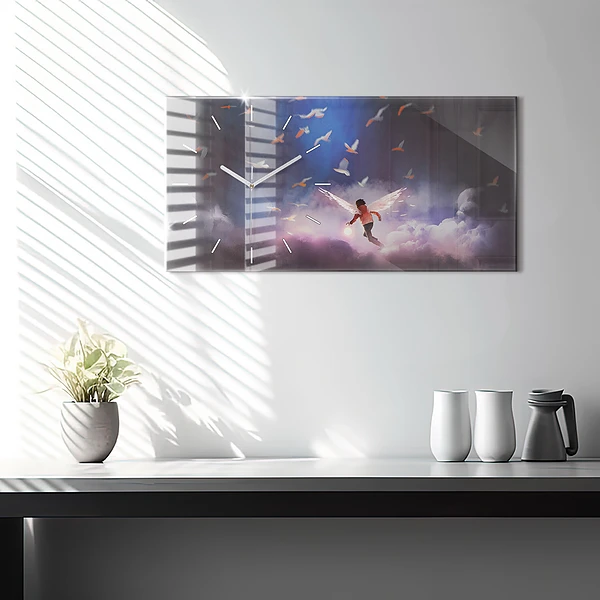Horizontale Uhr mit motiv Junge mit Flügeln