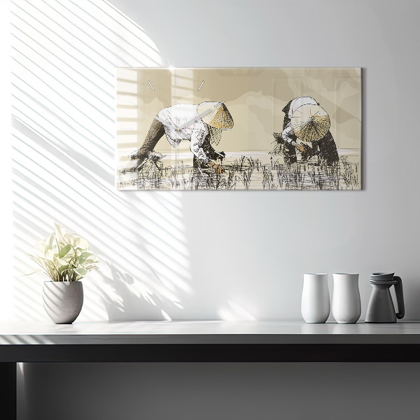 Horizontale Uhr mit motiv Frau pflückt Reis