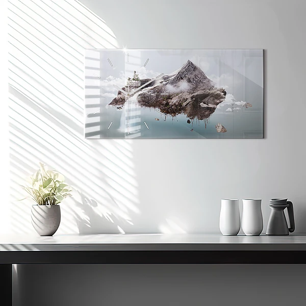 Horizontale Uhr mit motiv Fliegende Insel Wasserfall