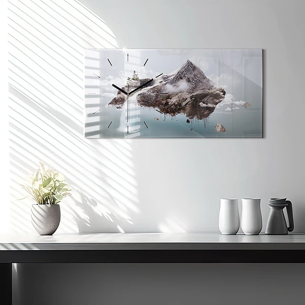 Horizontale Uhr mit motiv Fliegende Insel Wasserfall