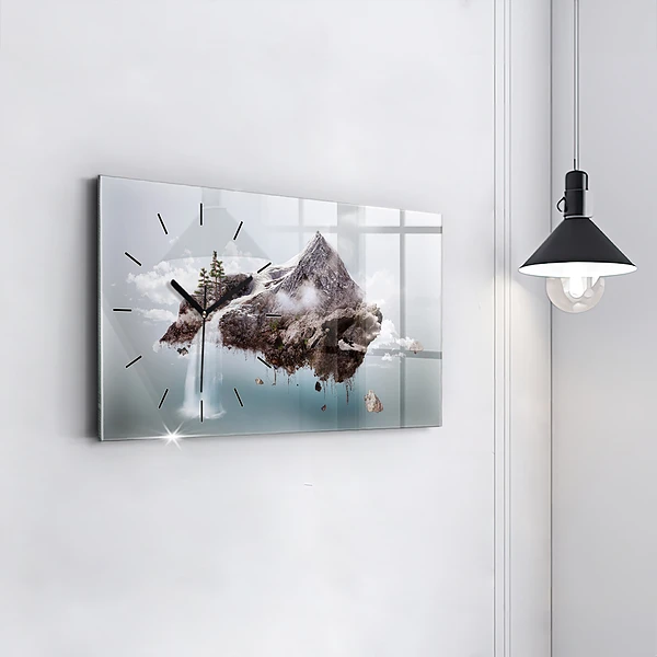 Horizontale Uhr mit motiv Fliegende Insel Wasserfall