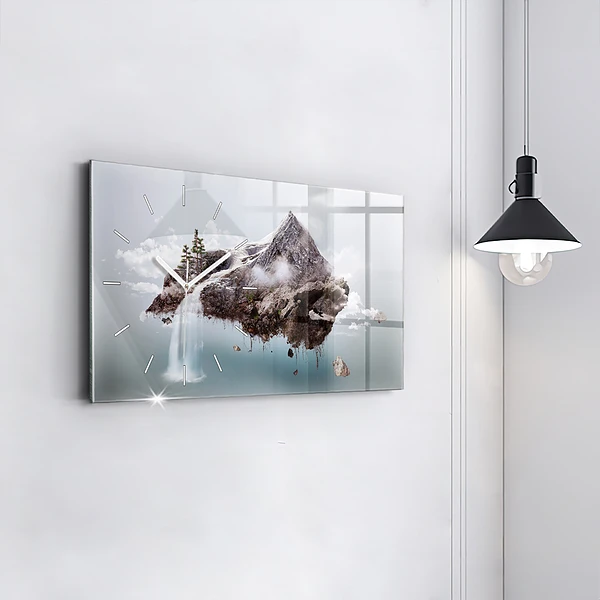 Horizontale Uhr mit motiv Fliegende Insel Wasserfall