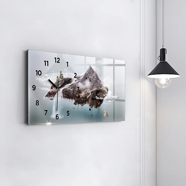 Horizontale Uhr mit motiv Fliegende Insel Wasserfall