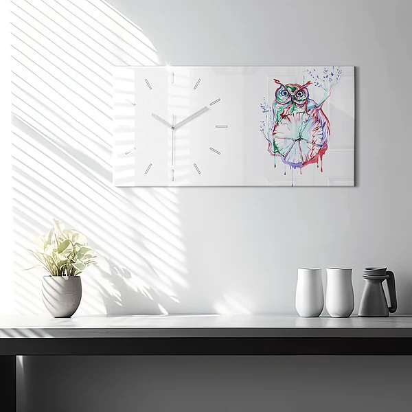 Horizontale Uhr mit motiv Illustration einer Eule und einer Uhr