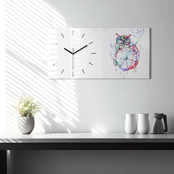 Horizontale Uhr mit motiv Illustration einer Eule und einer Uhr
