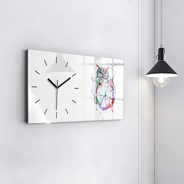 Horizontale Uhr mit motiv Illustration einer Eule und einer Uhr