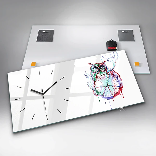 Horizontale Uhr mit motiv Illustration einer Eule und einer Uhr