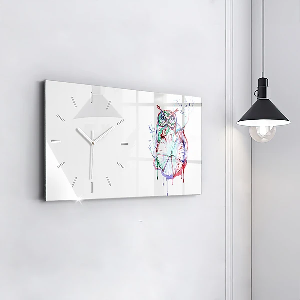 Horizontale Uhr mit motiv Illustration einer Eule und einer Uhr