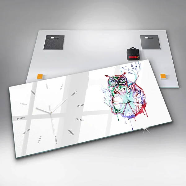 Horizontale Uhr mit motiv Illustration einer Eule und einer Uhr