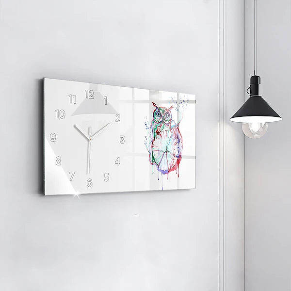 Horizontale Uhr mit motiv Illustration einer Eule und einer Uhr