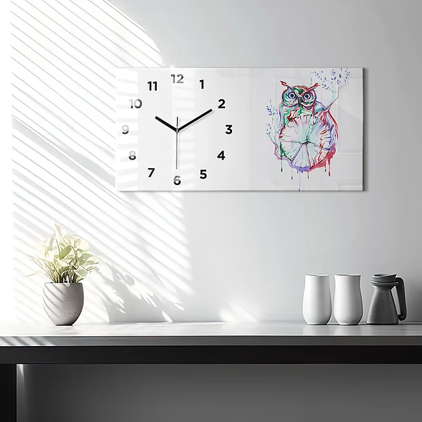 Horizontale Uhr mit motiv Illustration einer Eule und einer Uhr