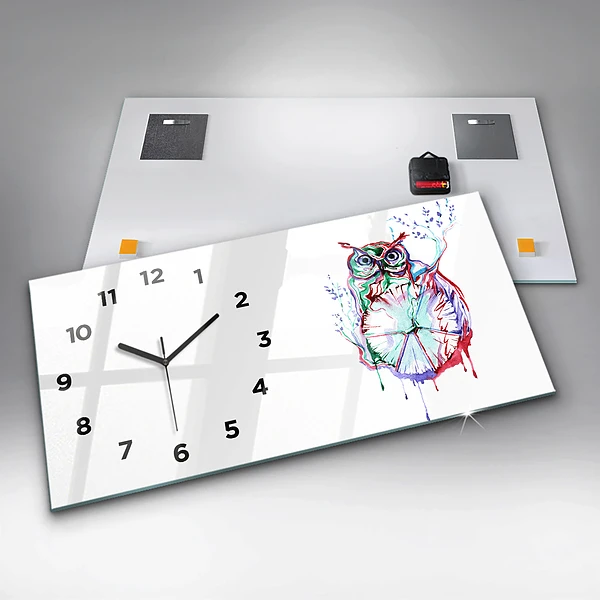 Horizontale Uhr mit motiv Illustration einer Eule und einer Uhr