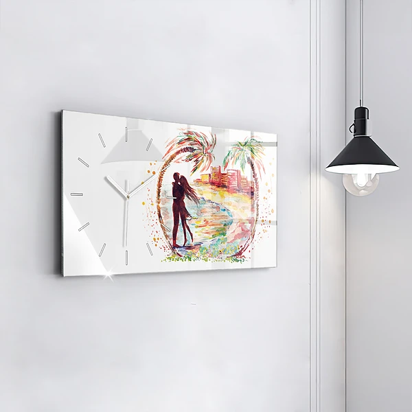 Horizontale Uhr Aquarell Liebe am Strand von Miami