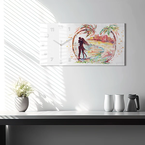Horizontale Uhr Aquarell Liebe am Strand von Miami