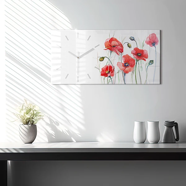 Horizontale Uhr mit motiv Gemalte rote Mohnblumen