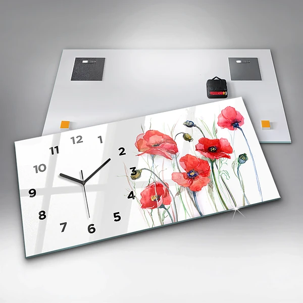 Horizontale Uhr mit motiv Gemalte rote Mohnblumen