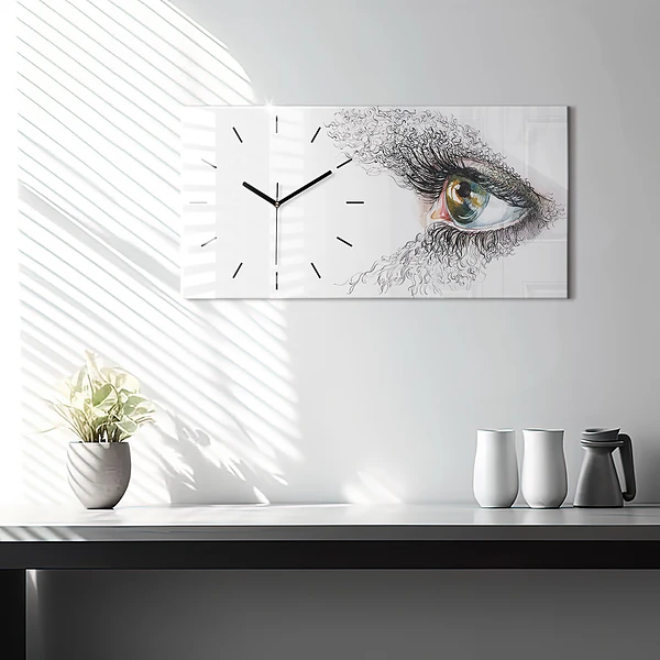 Horizontale Uhr mit motiv Zeichnung eines menschlichen Auges