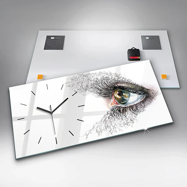 Horizontale Uhr mit motiv Zeichnung eines menschlichen Auges