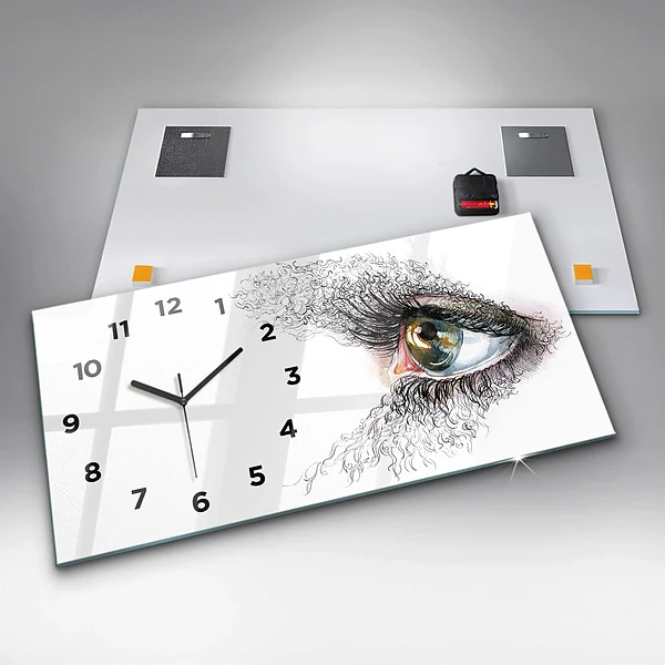Horizontale Uhr mit motiv Zeichnung eines menschlichen Auges