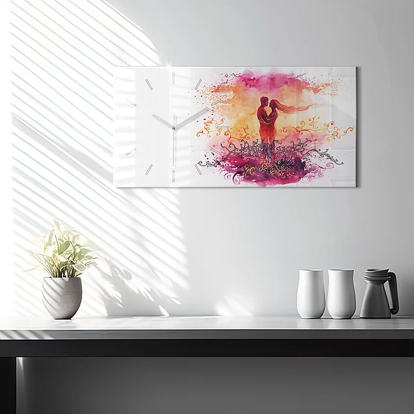 Horizontale Uhr mit motiv Aquarell eines verliebten Paares