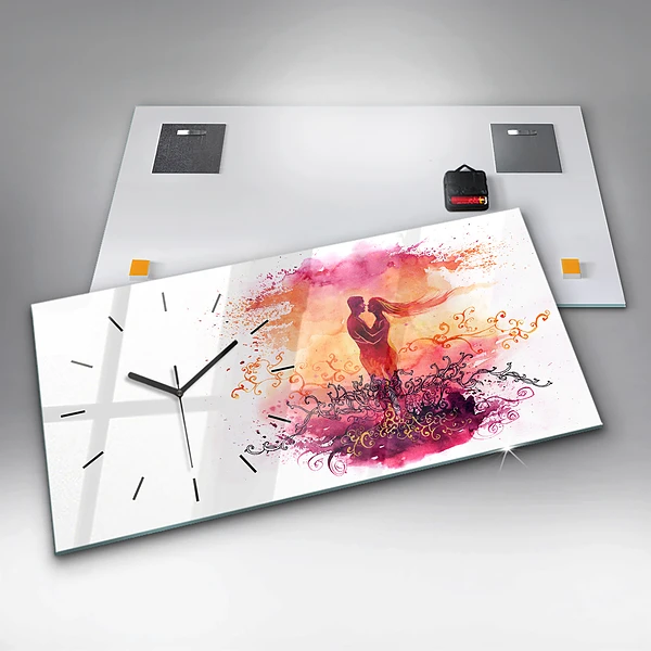 Horizontale Uhr mit motiv Aquarell eines verliebten Paares