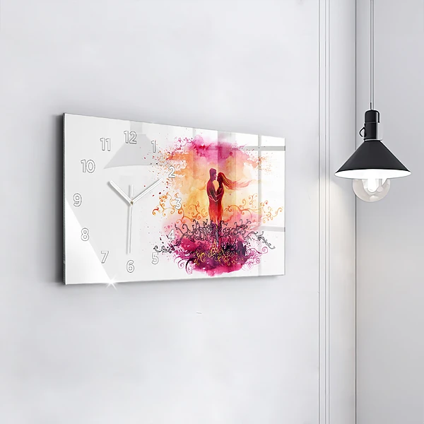 Horizontale Uhr mit motiv Aquarell eines verliebten Paares