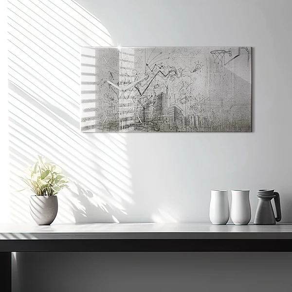 Horizontale Uhr mit motiv Skizze einer Stadt