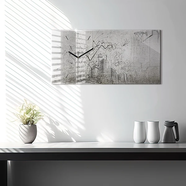 Horizontale Uhr mit motiv Skizze einer Stadt