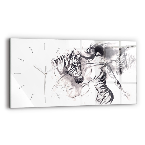 Horizontale Uhr Frau und Zebras