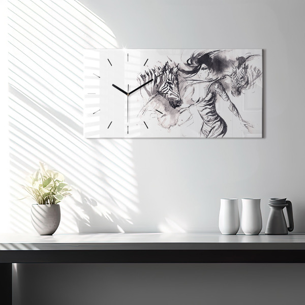 Horizontale Uhr Frau und Zebras