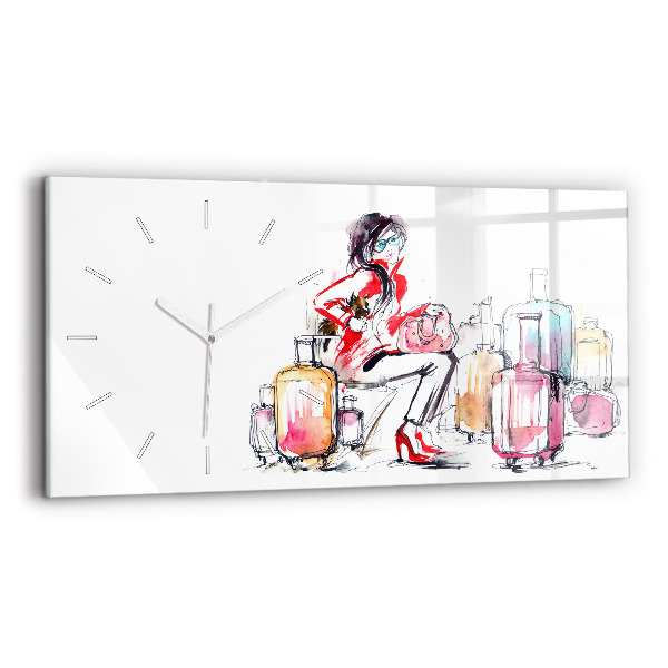 Horizontale Uhr mit motiv Frau Reisekoffer