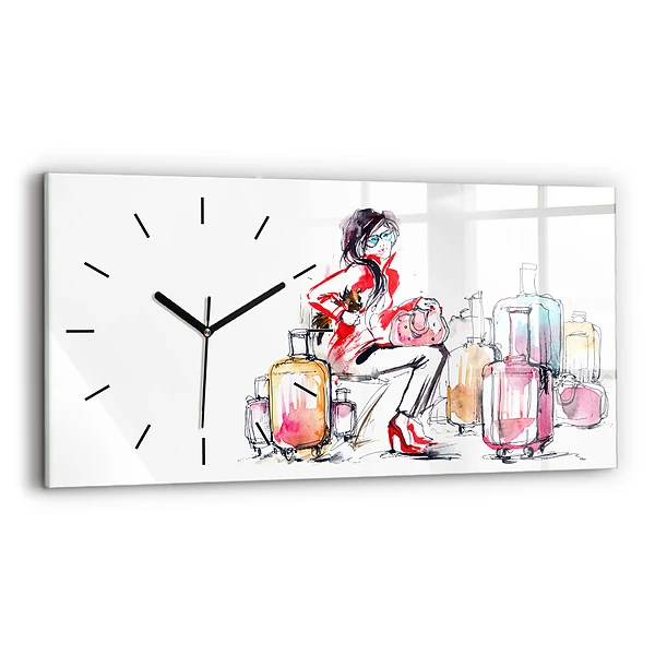 Horizontale Uhr mit motiv Frau Reisekoffer