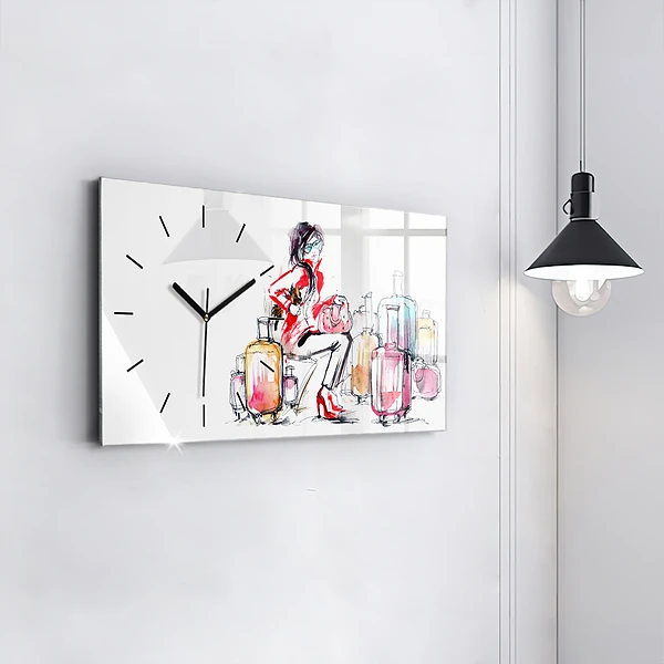 Horizontale Uhr mit motiv Frau Reisekoffer