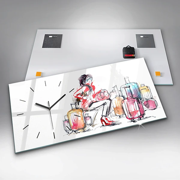 Horizontale Uhr mit motiv Frau Reisekoffer