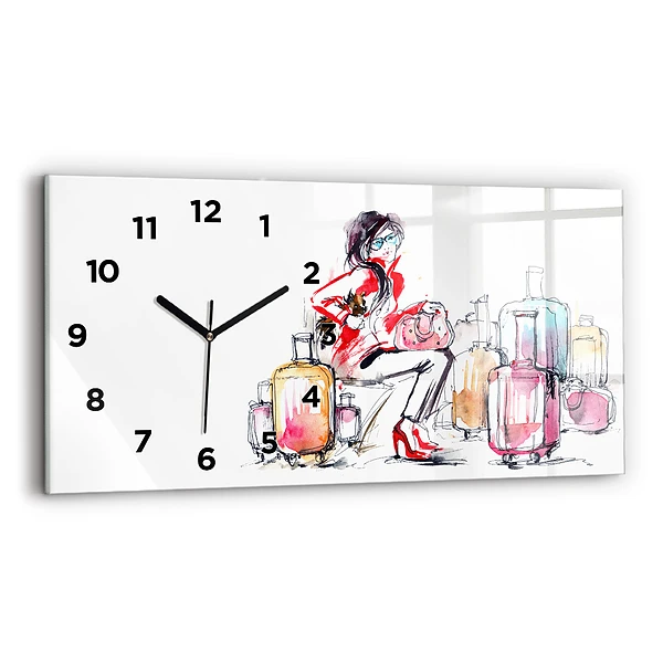 Horizontale Uhr mit motiv Frau Reisekoffer