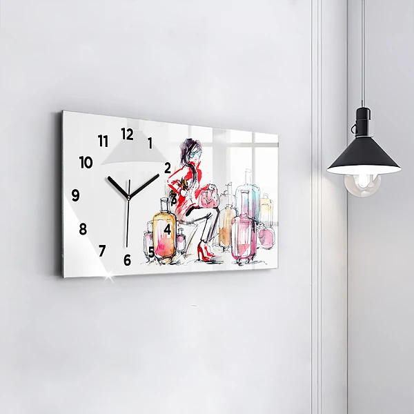 Horizontale Uhr mit motiv Frau Reisekoffer