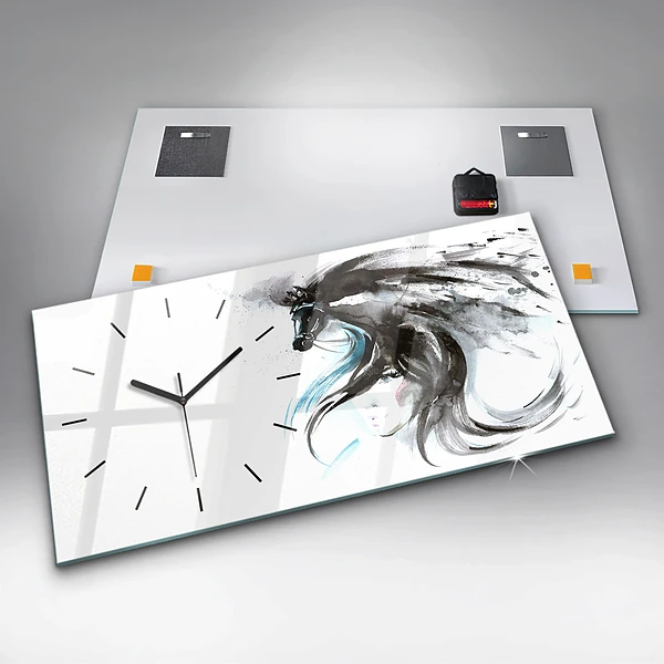 Horizontale Uhr Abstraktes Pferd und Frau
