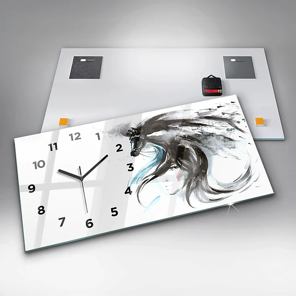 Horizontale Uhr Abstraktes Pferd und Frau