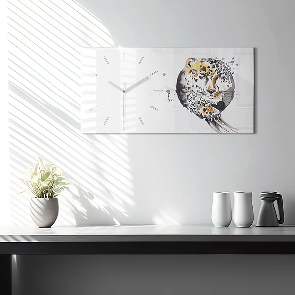 Horizontale Uhr mit motiv Gepard innerhalb eines Kreises
