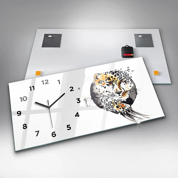 Horizontale Uhr mit motiv Gepard innerhalb eines Kreises