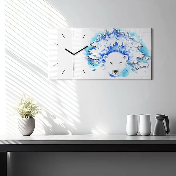 Horizontale Uhr mit motiv Bär auf einem Hintergrund aus Eis