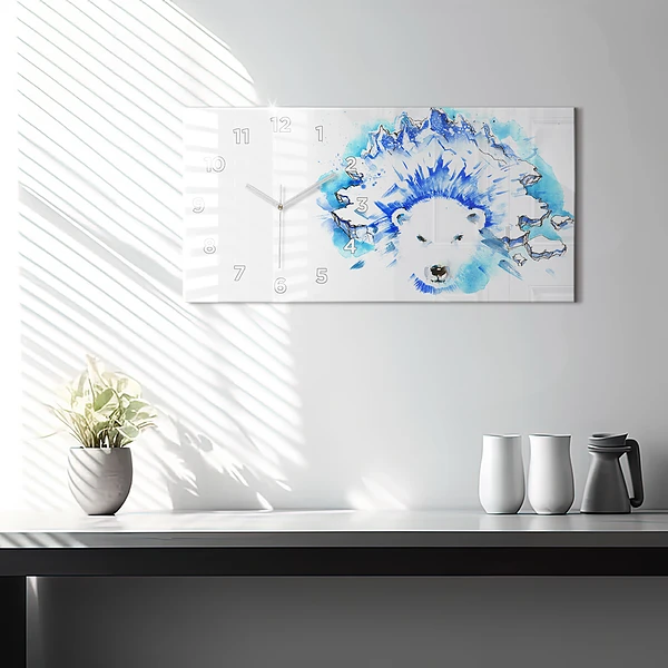 Horizontale Uhr mit motiv Bär auf einem Hintergrund aus Eis