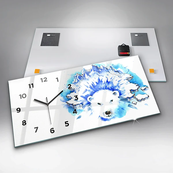 Horizontale Uhr mit motiv Bär auf einem Hintergrund aus Eis